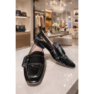 Louise et Cie Black Patent Leather Loafers Womens 6M Buckle Strap Slip On Preppy